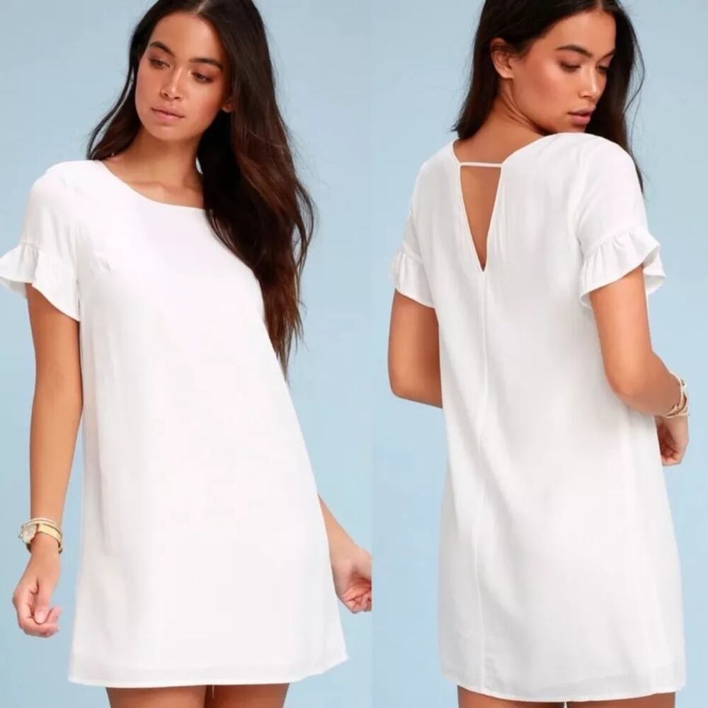 Lulus Womens Chic Of Perfection Shift Dress Sze Large White Bridal Ruffle Dainty